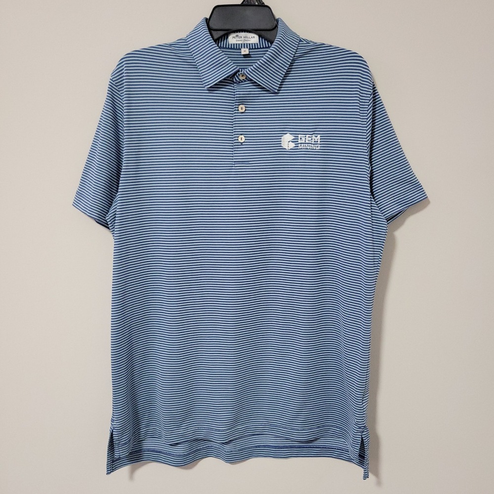 Peter Millar Summer Comfort Polo Shirt Mens M Blue Striped GEM Mining Stretch